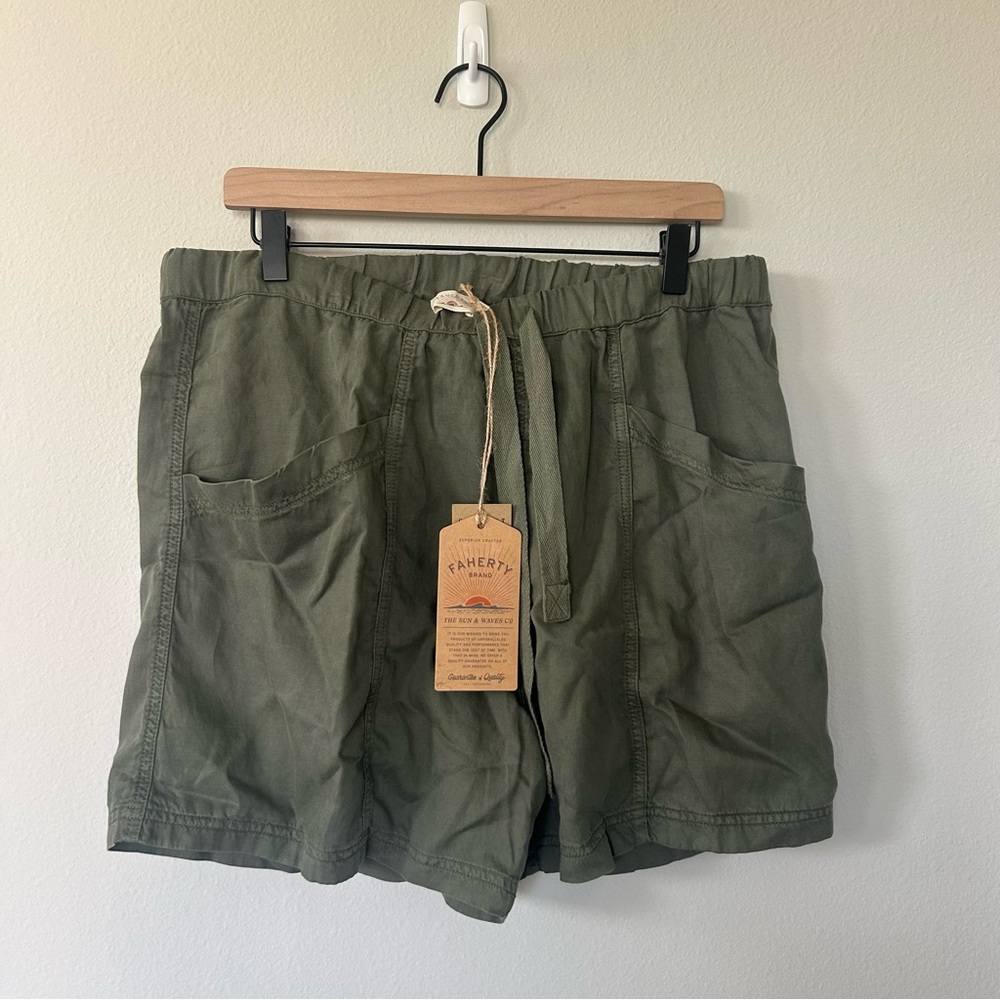 Faherty Topanga Drape Shorts Womens Medium Thyme Green Linen Blend NWT